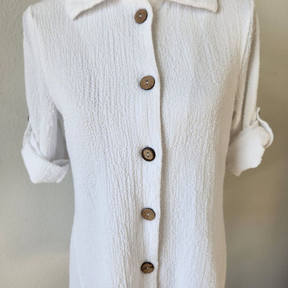 Peck & Peck‎ Womens Small Summer Beach Button Up White Blouse - Picture 5 of 13